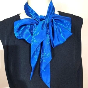 USNA Vintage Royal Blue Silk Blend Scarf with Dramatic Bow - Picture 1 of 7