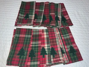 12 Avon Christmas Tree Cloth Napkins Green Red Plaid Vintage 20x20" NOS - Picture 1 of 7