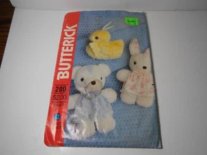 VTG Butterick Sewing Pattern 200 Plush Stuffed Animals Baby Bear Rabbit Duck - Picture 1 of 2