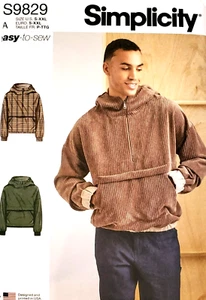 Simplicity 9829 Men's Half Zip Hoodie Sz 34-52 Sewing Pattern *NEW* - Picture 1 of 7