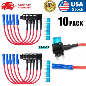 10PCS 12V 15 Amp Car Add-a-circuit Fuse TAP Adapter Kit, Mini ATM APM Blade Fuse - Picture 1 of 8