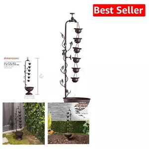 Bronze Tiered Water Fountain with 6 Hanging Cups - 38" of Relaxing Ambiance - Picture 1 of 12