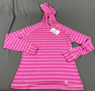 Sudadera con capucha FootJoy suéter de golf para mujer pequeña rosa a rayas poliéster precio de venta sugerido por el fabricante 125 USD Foto 1 de 4
