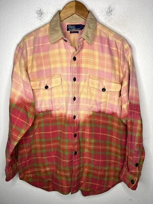 Polo Ralph Lauren Medium Plaid Shirt RRL Flannel Lumberjack Pink Red VTG Ombré - Image 1 of 4