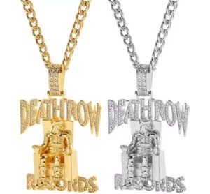 DEATH ROW gold- und silberfarbene kubanische Gliederkette Halskette mit Anhänger - Bild 1 von 14