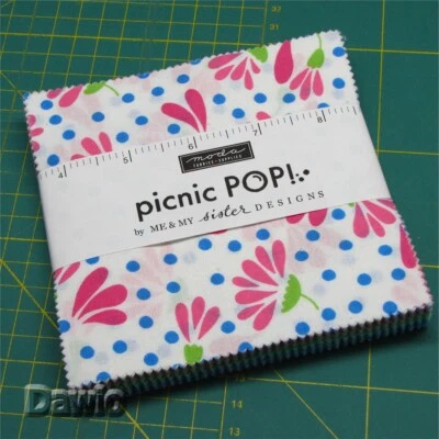 Charm Pack "Picnic POP!" helle Farben Patchwork Stoff Moda, 42 Scraps à 12,7cm - Bild 1 von 3