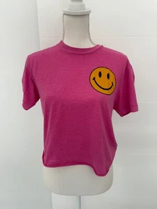 T-shirt Aviator Nation rosa manica corta con faccina sorridente piccola - Foto 1 di 7
