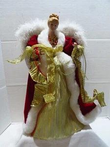 HERMOSO VESTIDO ROJO ÁNGEL TOPPER DE ÁRBOLES/LIBRE STANDING, ALAS DE PLUMAS 16" A6 - Imagen 1 de 6