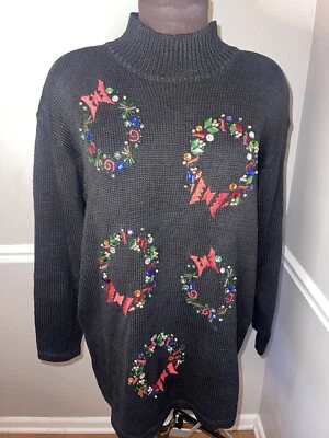 Vtg Karen Scott Evening Beaded Ugly Christmas Sweater Womens Sz L - Image 1 of 4
