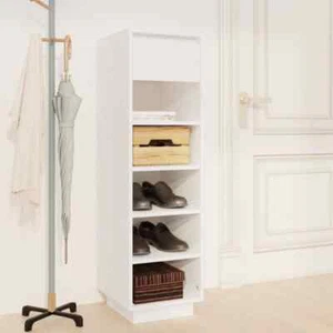 NNEVL Shoe Cabinet White 34x30x105 cm Solid Wood Pine - Picture 1 of 10