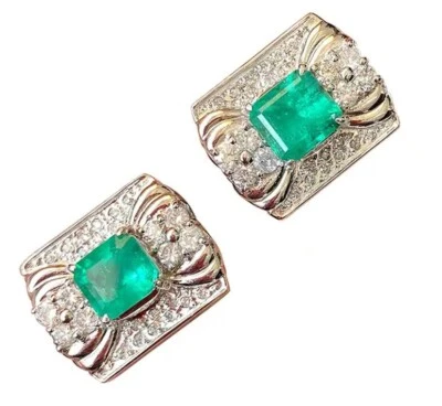 1.60ct Natürlich Rund Diamant Smaragd 14k Weiss Gold Jubiläum Herren Manschetten - Bild 1 von 4