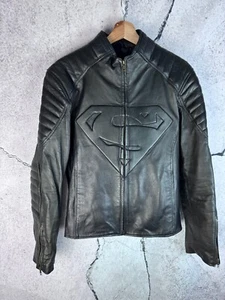 Superman Men's Eco Leather Black Moto Jacket Coat in Size M - Picture 1 of 3