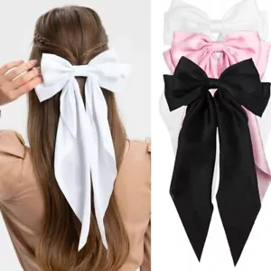 Large Hair Accessories - Coquette Bow Clips with Long Tassels Big Barrettes f... - Picture 1 of 6