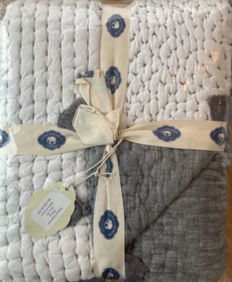 JOHN ROBSHAW TEXTILES~SAHATI~QUILTED-THROW~HAND STITCHED~MSRP$300~gray/white~NWT - Image 1 of 4