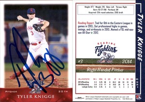 Tyler Knigge Signed 2014 Grandstand Reading Fightin Phils #15 Card Auto AU