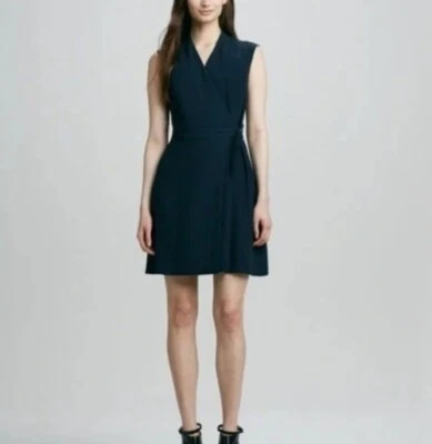 Womens Theory Eldah Paramount Navy Blue Sleeveless Wool Blend Wrap Dress Size 4 - Image 1 of 4