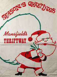 Vintage Mansfield's Thriftway Grocery Bag Christmas Santa Seattle WA 1950-60s - Picture 1 of 5
