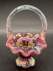 Beautiful Fenton Plum Opalescent Small Basket, Ruffled Edge W/ Sticker