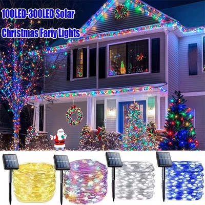 100/300LED Christmas Solar Fairy Lights String Outdoor Waterproof Garden Decor - Image 1 of 4