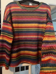 Ladies multi-color long sleeve top Medium Red, Green, Yellow, Blue - Picture 1 of 3