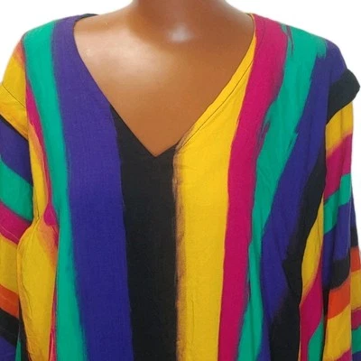 Top túnica House Of Ross Dallas cuello en V arco iris rayas de colección años 80 EE. UU. mujer O/S Foto 1 de 4