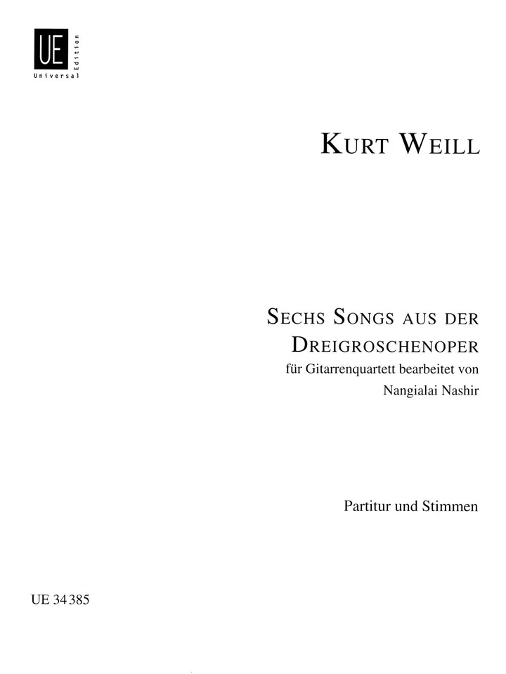 Kurt Weill 6 Songs from Threepenny Opera for Guitar Quartet Sheet Music Book - Image 1 of 1