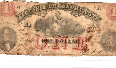 $1 "VIRGINIA TREASURY NOTE" (1800S)"VIRGINIA TREASURY NOTE" (1800S) - Image 1 of 3