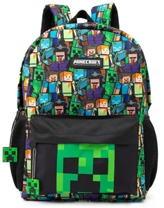 Minecraft Black Creeper & Zombie All-Over Print Backpack Boys - Picture 1 of 8