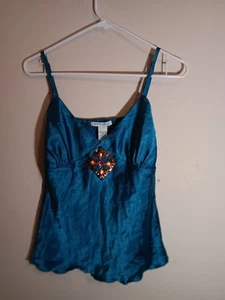 One Step Up, junior girls size Large, tank cami, silky Turquoise sequin, NWT - Picture 1 of 4