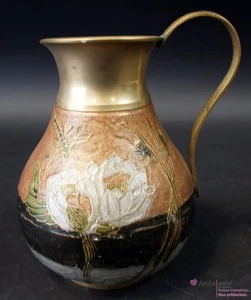 Vintage Messingkrug / Vase, bemalt, gebraucht - Bild 1 von 4