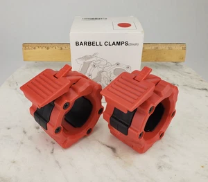 Olympic 2" Inch Barbell Clamps Quick Release Standard Bar Weight Plates Pair Red - Picture 1 of 12