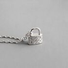 Women 925 Sterling Silver Bling Tiny Lock CZ Charm Pendant Necklace A2459