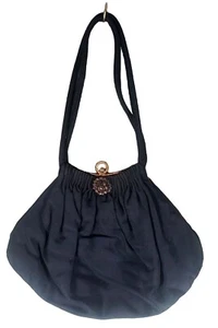 Vtg 1940s Guild Purse Original Black Filigree Rhinestone Frame Handbag Kiss Lock - Picture 1 of 6