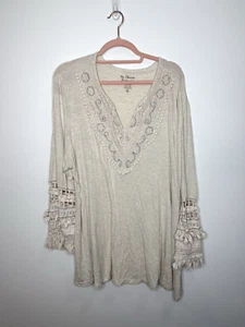 Chicos Top XL 3 Tunic Lace Crochet Boho Tassels Fairy Coastal Lagenlook Cottage - Picture 1 of 7