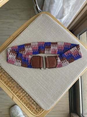 Cinturón Fossil Cuentas Multicolores Elástico Cuero Marrón Talla M Foto 1 de 4