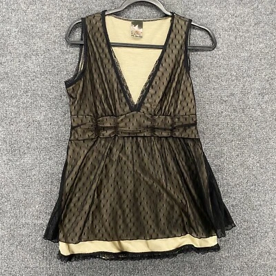 Lily White Blouse Top Womens L Black Lace V-Neck Whimsical Fairy Grunge Gothic - Image 1 of 4