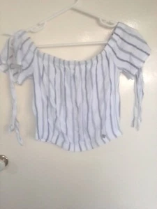 superdry Amiee Bardot New.womens top. blue stripe. uk size 10. New with tags - Picture 1 of 6