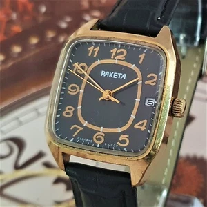 Vintage Uhr UdSSR Raketa 2614.H schwarzes Zifferblatt SOWJETISCHE Armbanduhr 19J vergoldet - Bild 1 von 14