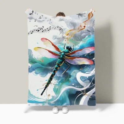 Chic Musical Notes Dragonfly Bedspread Sofa Throw Blanket Holiday Birthday Gift - Image 1 of 4