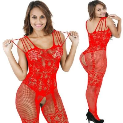 Mujeres Bodystocking Lencería Sexy Babydoll Body Prendas para dormir Entrepierna Red Foto 1 de 4