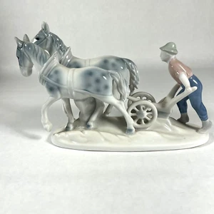German Gerold Porzellan Bavaria Horses, Farmer Boy Plow 1940's Figurine - Picture 1 of 9