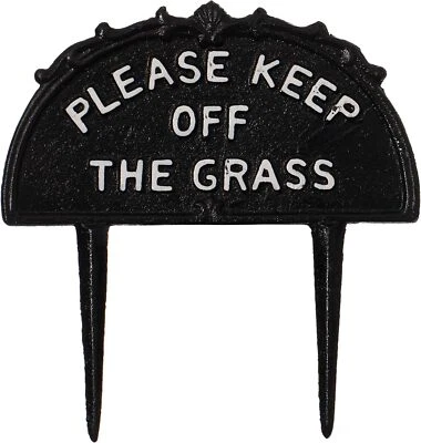 Decorative Please Keep Off The Grass Post, Outdoor Warning Ground Cast Black  - Image 1 of 4