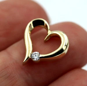 Genuine 9K Yellow Gold Cubic Zirconia Heart Slider Pendant - Free express post - Imagen 1 de 7