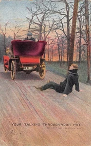 POSTKARTE COMIC MOTORSPORT THEMA SIE SPRECHEN DURCH IHREN HUT - Bild 1 von 2