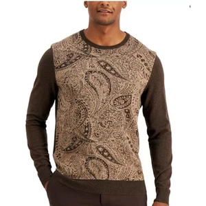 NWT Alfani Mens Paisley Sweater Sz XL Brown Tan Vitg Style 80's Grandpa Core - Picture 1 of 10