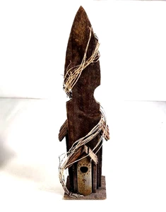 Vine Wrapped Wooden Birdhouse Rustic Farmhouse Country Decoration 20.5" Tall - Picture 1 of 10
