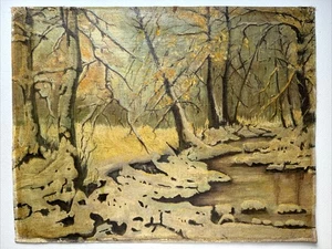 Antique Winter Snow Cover Creek Landscape Unsigned Needs CLEANED - Picture 1 of 9