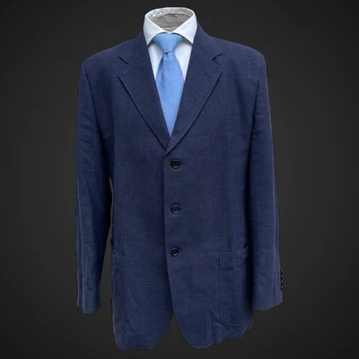 Magee Men’s Blazer Jacket 44R Navy Blue Linen Blend Patch Pocket 3 Button  - Image 1 of 4