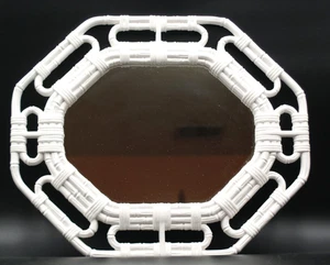Espejo de pared vintage Homco plástico imitación bambú mimbre ovalado blanco perfecto - Imagen 1 de 6