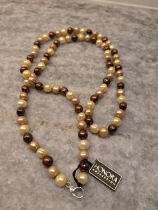 Honora Baroque Shades Of Brown, Peach, Beige 16” Sterling Silver Clasp Necklace - Picture 1 of 5